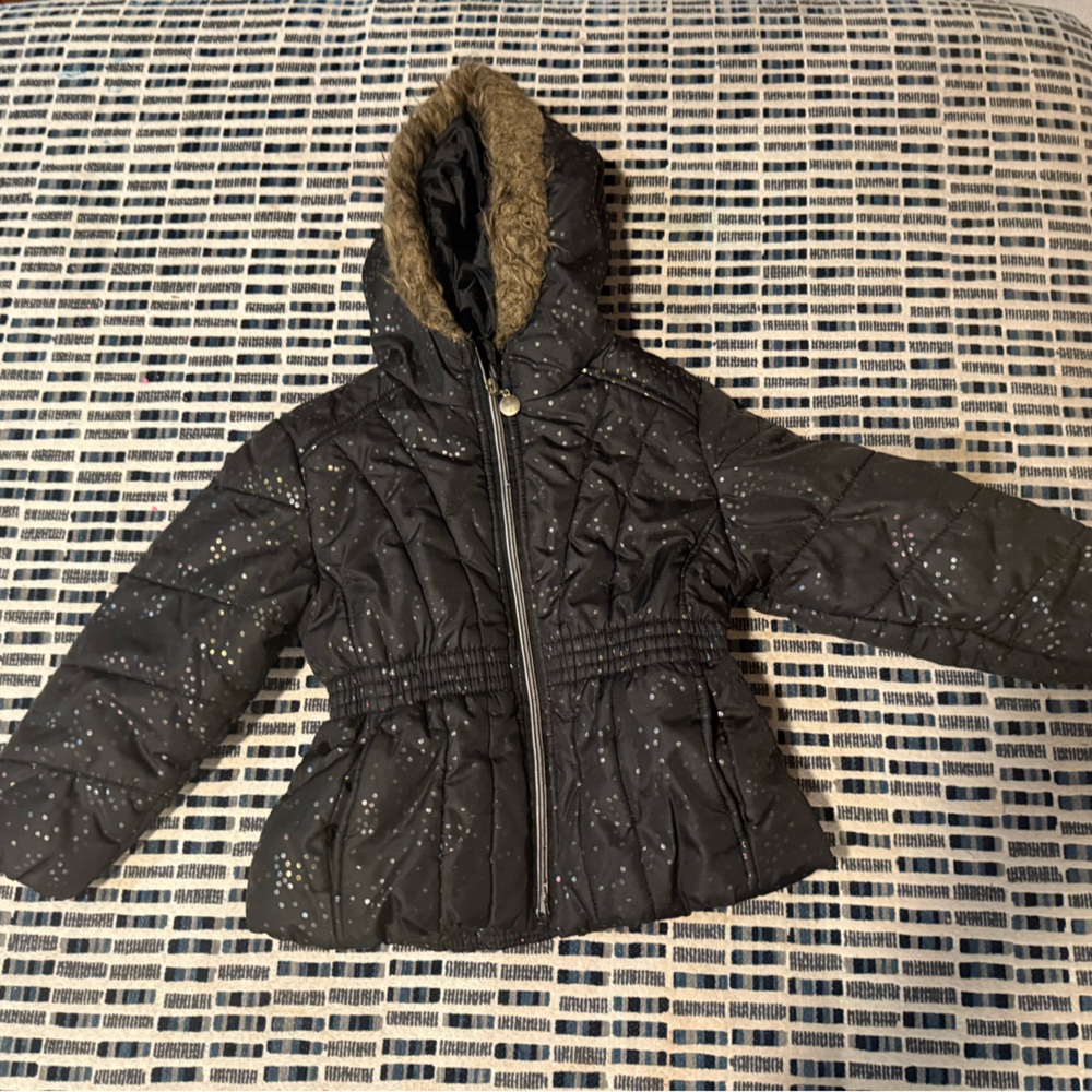 Stylish Black Quilted Kids Jacket with Faux Fur Trim